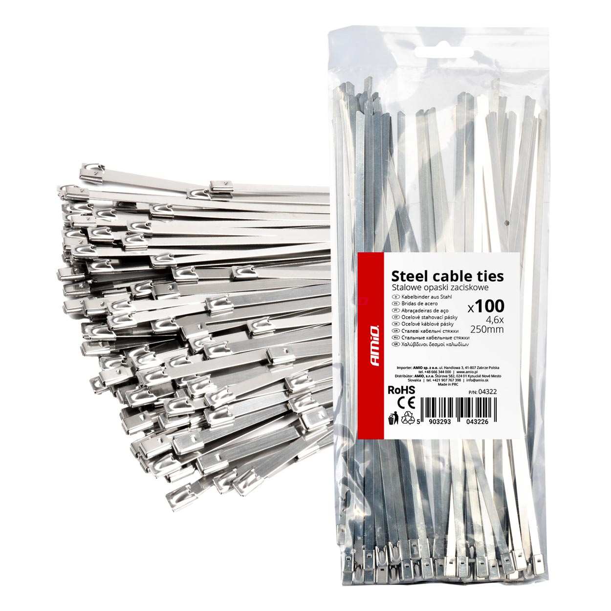 Εικόνα 1 από 4 — Amio – ΔΕΜΑΤΙΚΑ/ΔΕΤΙΚΑ ΚΑΛΩΔΙΩΝ TIE WRAP (ΤΑΙΡΑΠ) ΜΕΤΑΛΛΙΚΑ 4,6 x 250mm – 100 ΤΕΜ. (04322/AM)