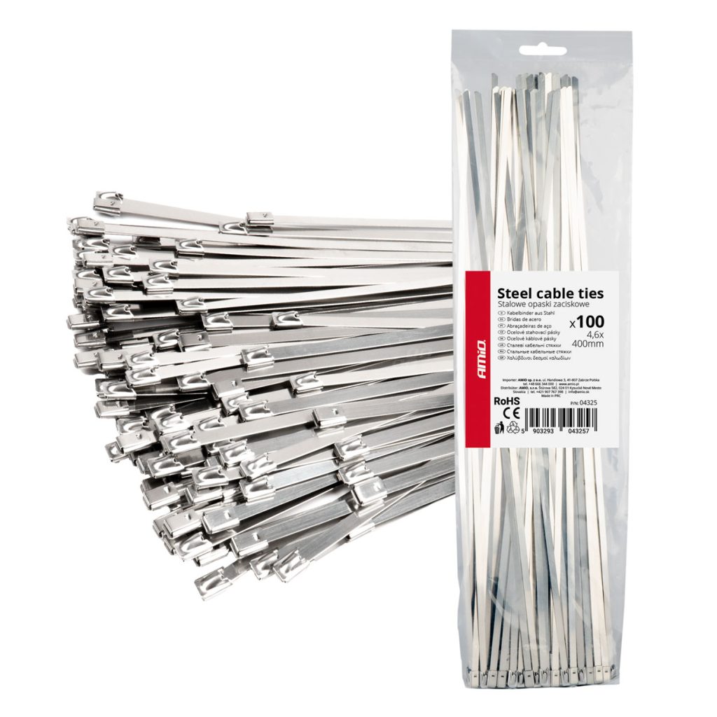 Εικόνα 1 από 4 — Amio – ΔΕΜΑΤΙΚΑ/ΔΕΤΙΚΑ ΚΑΛΩΔΙΩΝ TIE WRAP (ΤΑΙΡΑΠ) ΜΕΤΑΛΛΙΚΑ 4,6 x 400mm – 100 ΤΕΜ. (04325/AM)