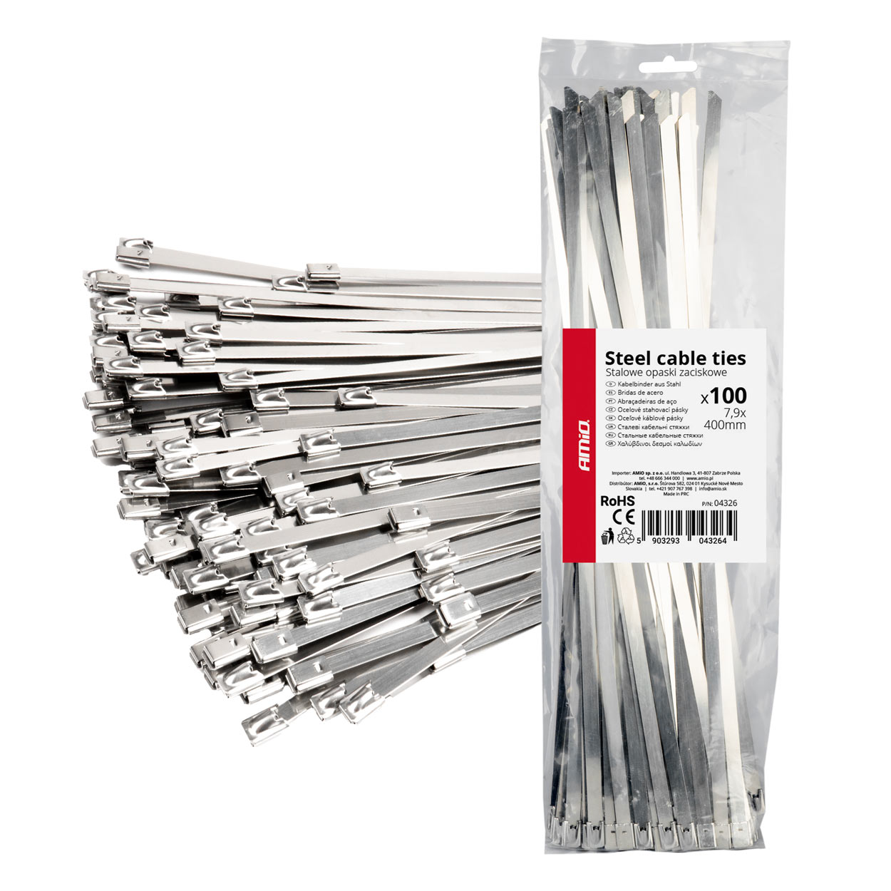 Εικόνα 1 από 4 — Amio – ΔΕΜΑΤΙΚΑ/ΔΕΤΙΚΑ ΚΑΛΩΔΙΩΝ TIE WRAP (ΤΑΙΡΑΠ) ΜΕΤΑΛΛΙΚΑ 7,9 x 400mm – 100 ΤΕΜ. (04326/AM)