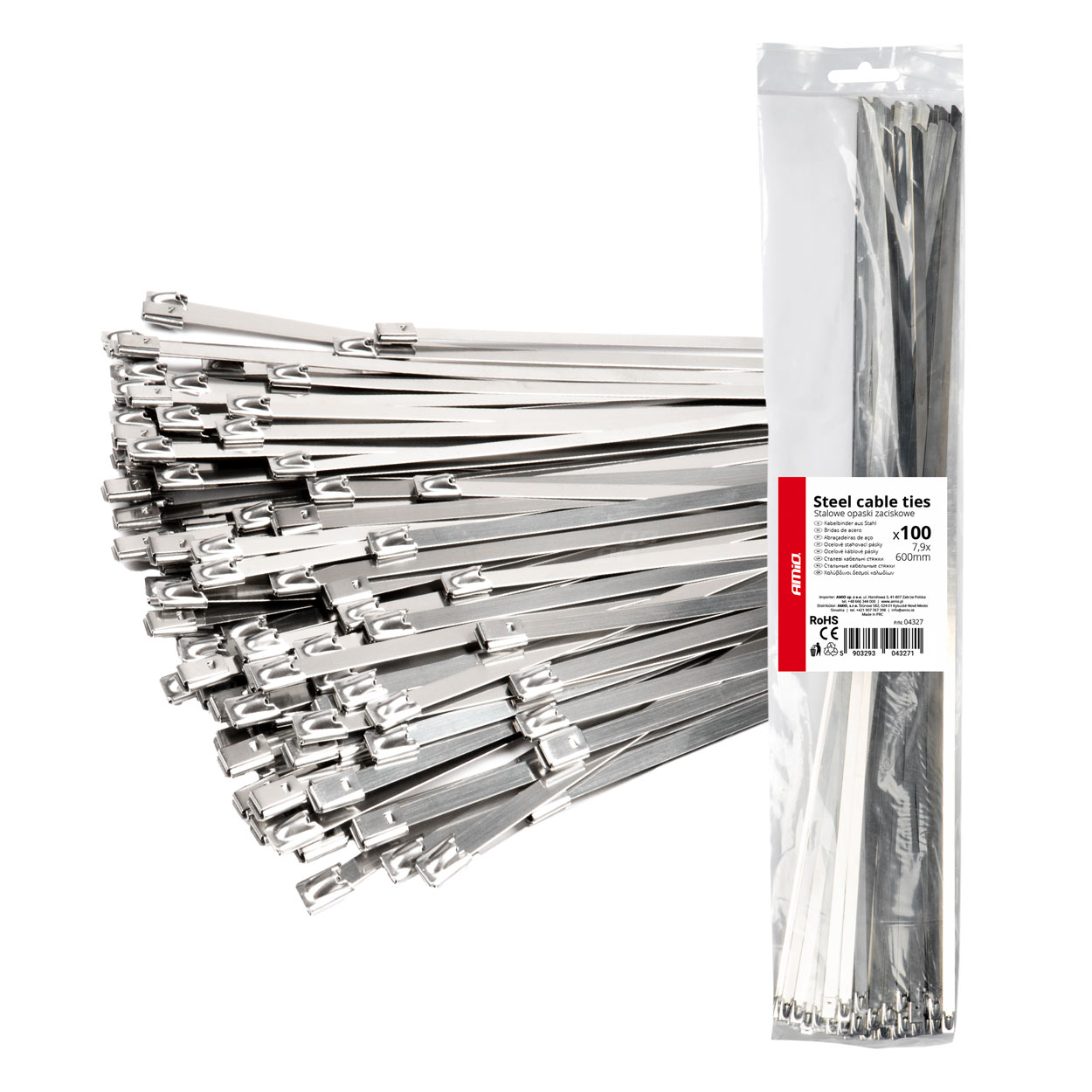 Εικόνα 1 από 1 — Amio – ΔΕΜΑΤΙΚΑ/ΔΕΤΙΚΑ ΚΑΛΩΔΙΩΝ TIE WRAP (ΤΑΙΡΑΠ) ΜΕΤΑΛΛΙΚΑ 7,9 x 600mm – 100 ΤΕΜ. (04327/AM)