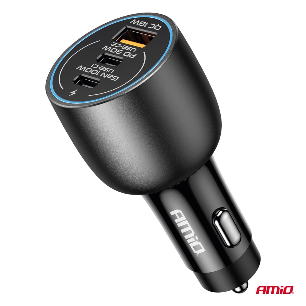 Εικόνα 3 από 5 — Amio – ΦΟΡΤΙΣΤΗΣ ΑΝΑΠΤΗΡΑ 12/24V ΜΕ 3 ΘΥΡΕΣ 2xUSB-C/1xUSB-A 95W 5V/3A ΤΑΧΕΙΑΣ ΦΟΡΤΙΣΗΣ ΑΛΟΥΜΙΝΙΟ/ΜΑΥΡΟΣ – 1 Τεμ. (04371/AM)