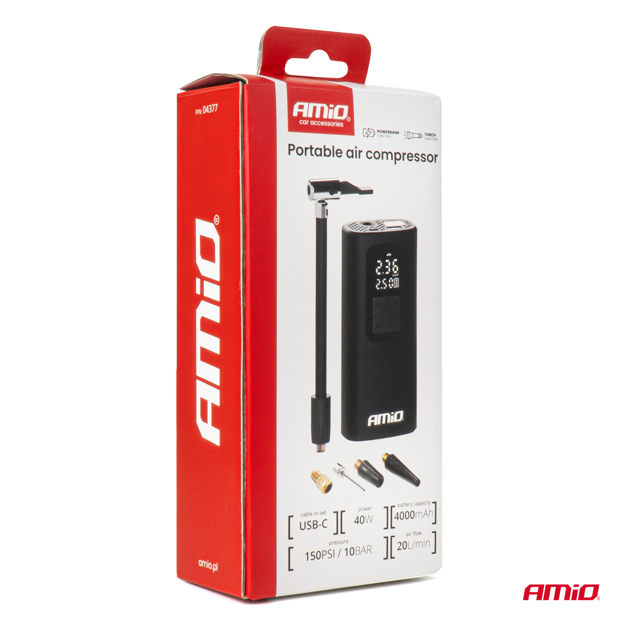 Εικόνα 13 από 13 — Amio – ΚΟΜΠΡΕΣΕΡ ΑΕΡΑ ΜΕ USB-C 10BAR 150PSI 20L/MIN 40W ΜΕ ΨΗΦΙΑΚΗ ΟΘΟΝΗ & ΦΑΚΟ LED 1ΤΕΜ. (04377/AM)