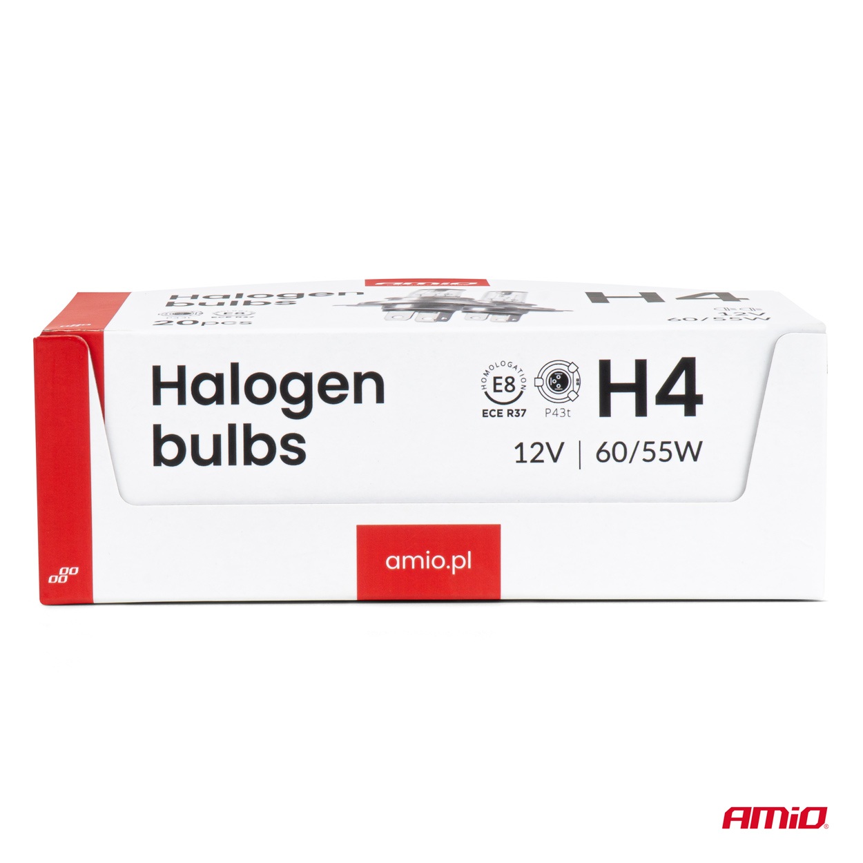 Εικόνα 3 από 4 — Amio Σετ Λαμπτήρων Αλογόνου H4 12V 60/55W με UV Φίλτρο (E8) 20τεμ. (04401/AM)