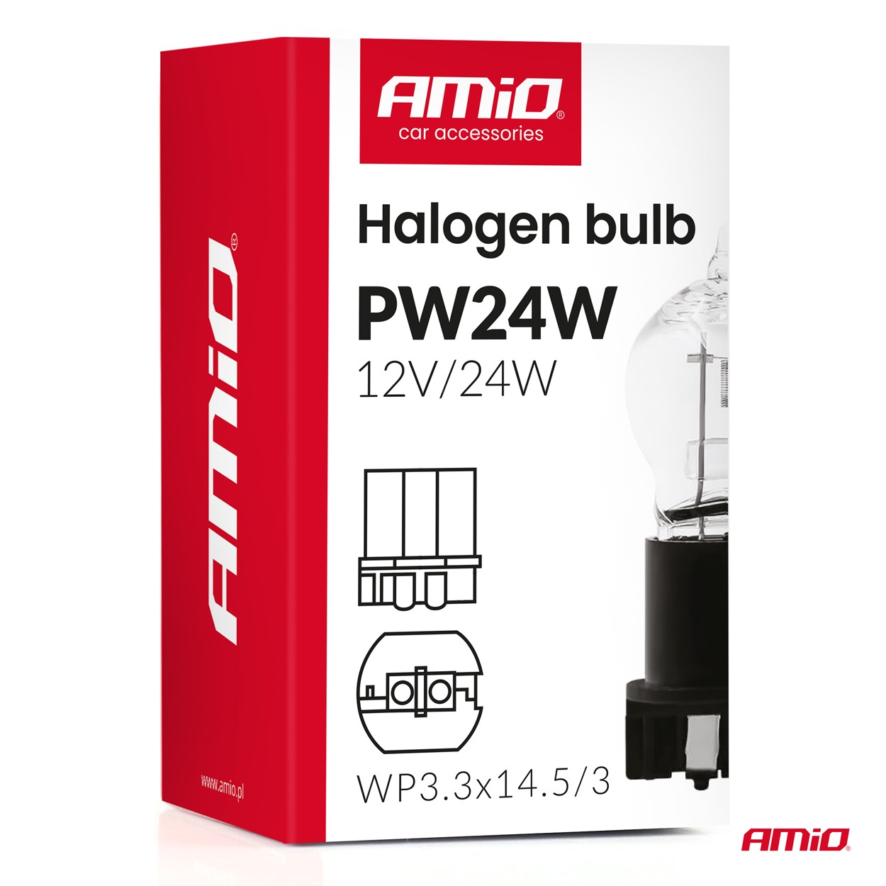 Εικόνα 3 από 3 — Amio – Λάμπα Αλογόνου PW24W 12V 24W Βάση WP3.3×14.5-3 για Φώτα Ημέρας (DRL) & Θέσης  – 1 τεμ.(04409/AM)