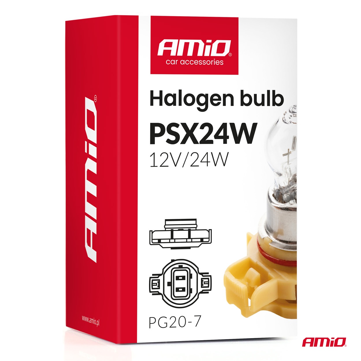 Εικόνα 3 από 3 — Amio – Λάμπα Αλογόνου PSX24W 12V 24W Βάση PG20-7 για Φώτα Ημέρας (DRL) & Προβολείς Ομίχλης  – 1 τεμ.(04411/AM)