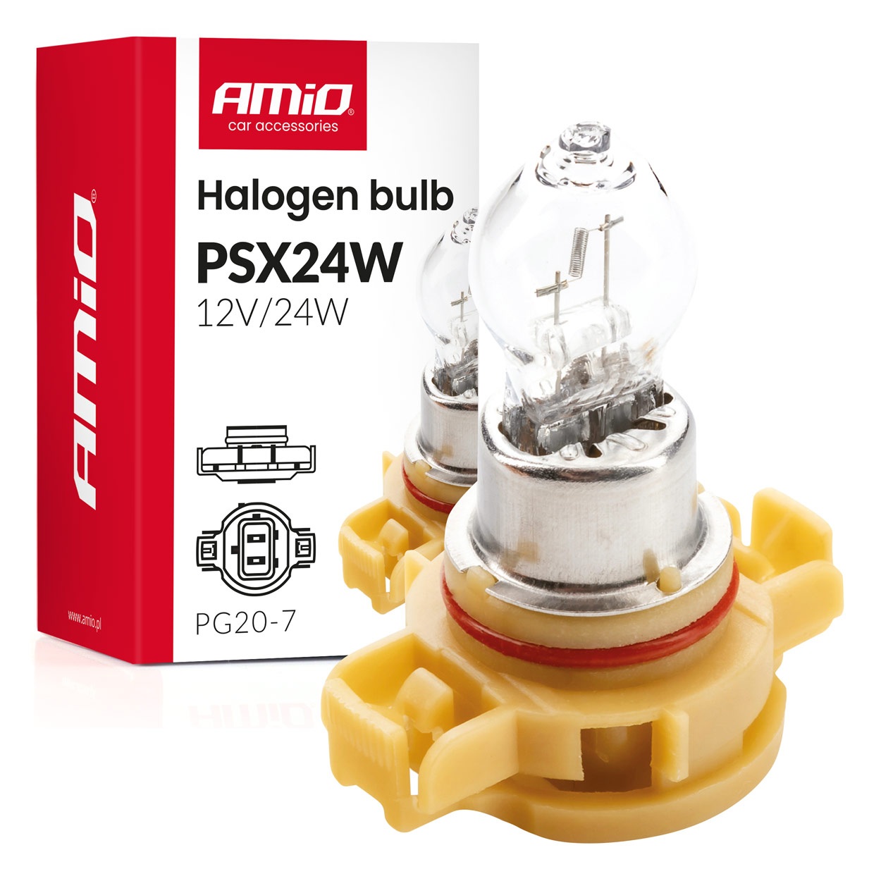 Εικόνα 1 από 3 — Amio – Λάμπα Αλογόνου PSX24W 12V 24W Βάση PG20-7 για Φώτα Ημέρας (DRL) & Προβολείς Ομίχλης  – 1 τεμ.(04411/AM)