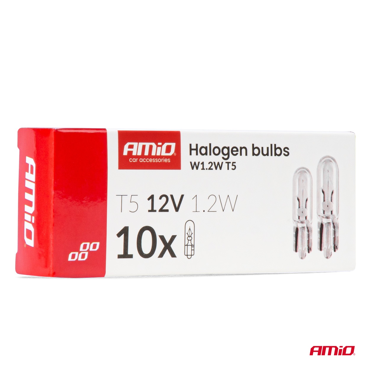 Εικόνα 3 από 3 — Amio – Λάμπες Αλογόνου T5 12V 1.2W Βάση W2x4.6d Λευκές για Φωτισμό Καντράν & Διακοπτών – 10 τεμ. (04412/AM)