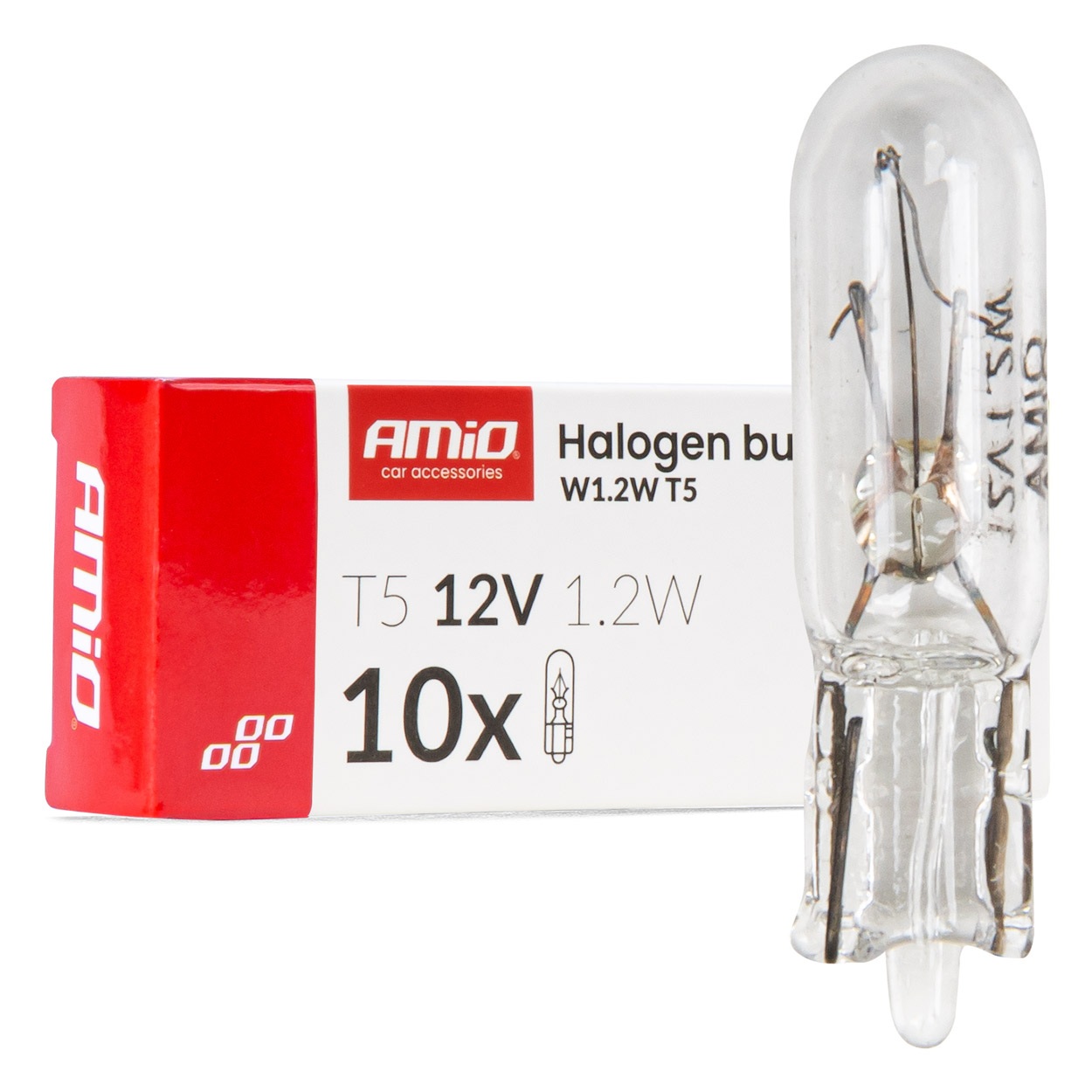 Εικόνα 1 από 3 — Amio – Λάμπες Αλογόνου T5 12V 1.2W Βάση W2x4.6d Λευκές για Φωτισμό Καντράν & Διακοπτών – 10 τεμ. (04412/AM)