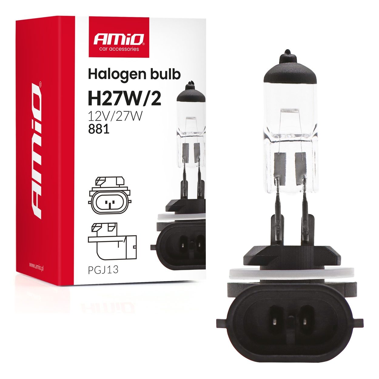 Εικόνα 1 από 3 — Amio – Λάμπα Αλογόνου H27W/2 (881) 12V 27W PGJ13 – Για Προβολείς Ομίχλης & DRL – 1 τεμ. (04413/AM)