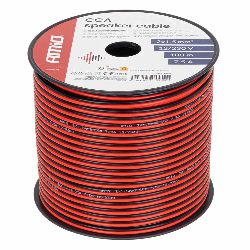 Εικόνα 1 από 4 — Amio – Δίδυμο Καλώδιο Ηχείων CCA 2×1,5mm² 100m – 1 τεμ. (04459/AM)