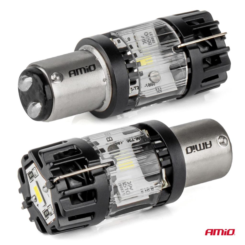 Εικόνα 2 από 5 — Amio – LED CSP P21/5W BAY15d Διπολικό 12V 66W 4800lm 6500K Full CANBUS για Στοπ & Θέσης Ισχυρό Φως – 1 Τεμ. (04689/AM)