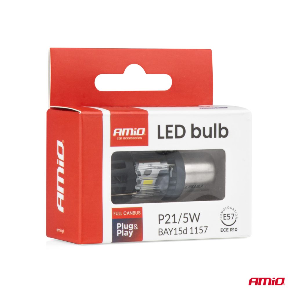 Εικόνα 4 από 5 — Amio – LED CSP P21/5W BAY15d Διπολικό 12V 66W 4800lm 6500K Full CANBUS για Στοπ & Θέσης Ισχυρό Φως – 1 Τεμ. (04689/AM)