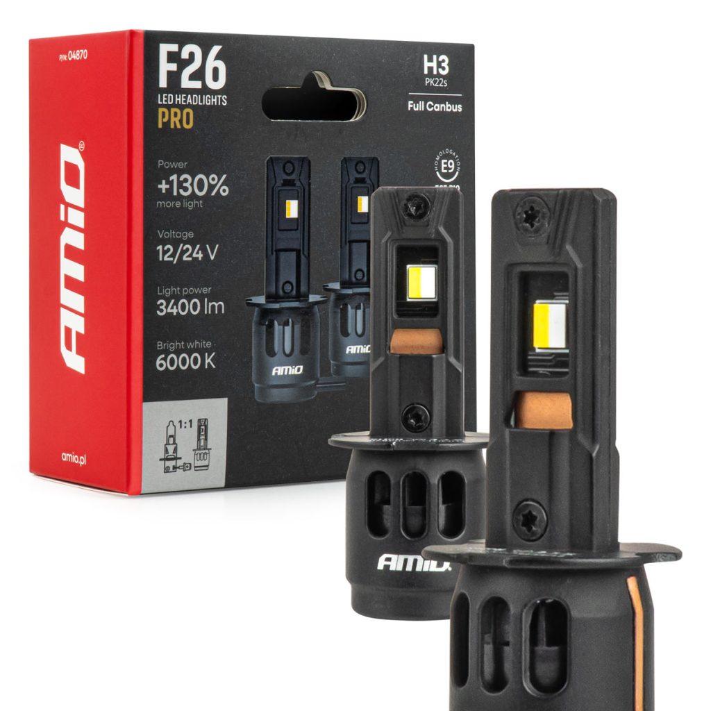 Εικόνα 1 από 7 — AMiO – Λάμπες LED F26 Pro Series H3 12/24V 68W 2900-3550lm 6.000K Full Can-Bus Plug&Play – 2 Τεμ. (04870/AM)
