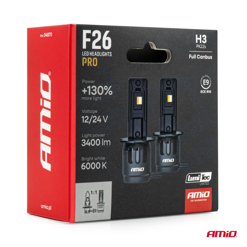 Εικόνα 7 από 7 — AMiO – Λάμπες LED F26 Pro Series H3 12/24V 68W 2900-3550lm 6.000K Full Can-Bus Plug&Play – 2 Τεμ. (04870/AM)