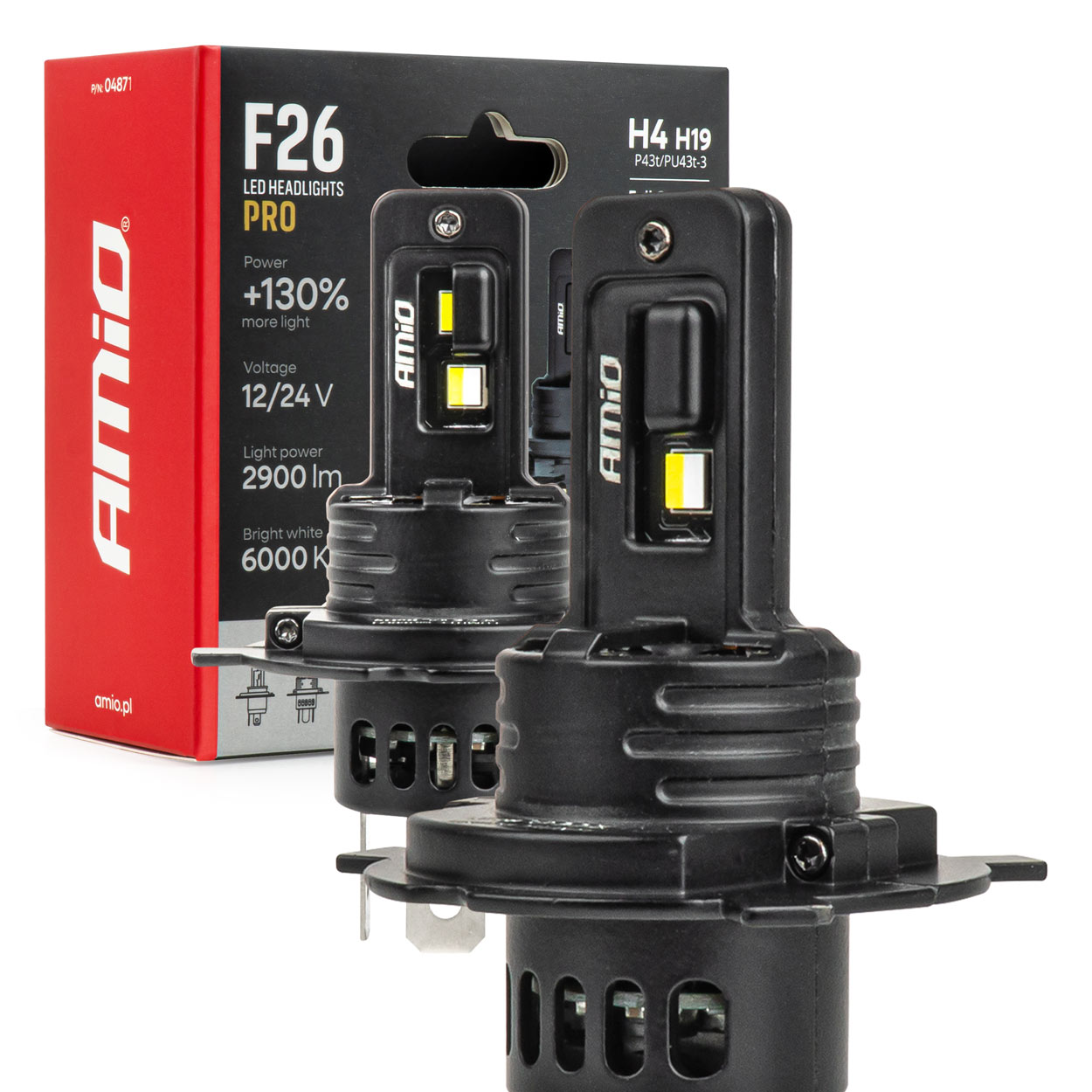 Εικόνα 1 από 7 — AMiO – Λάμπες LED F26 Pro Series H4/H19 12/24V 68W 2900-3550lm 6.000K Full Can-Bus Plug&Play – 2 Τεμ. (04871/AM)