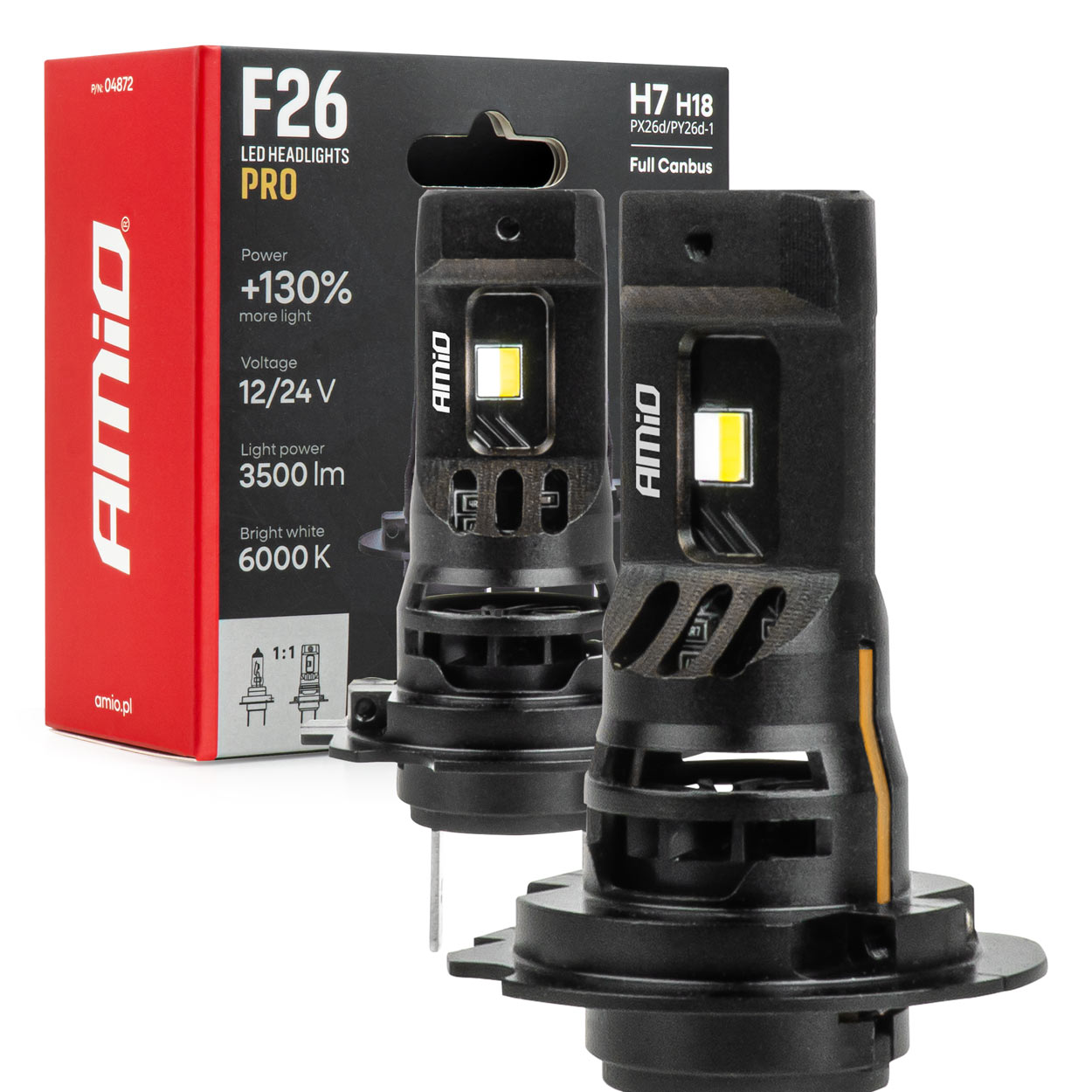 Εικόνα 1 από 8 — AMiO – Λάμπες LED F26 Pro Series H7/H18 12/24V 68W 2900-3550lm 6.000K Full Can-Bus Plug&Play – 2 Τεμ. (04872/AM)