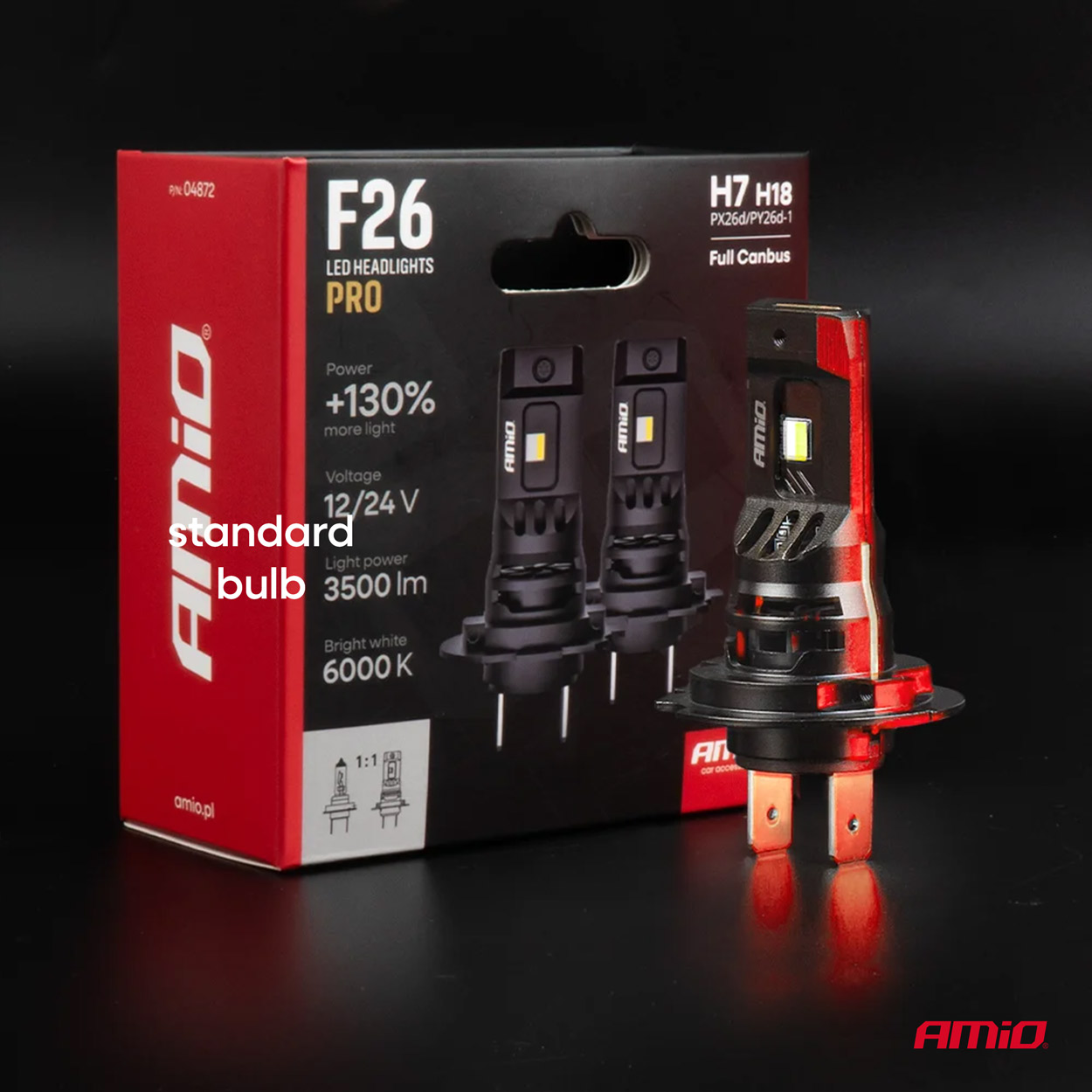 Εικόνα 8 από 8 — AMiO – Λάμπες LED F26 Pro Series H7/H18 12/24V 68W 2900-3550lm 6.000K Full Can-Bus Plug&Play – 2 Τεμ. (04872/AM)