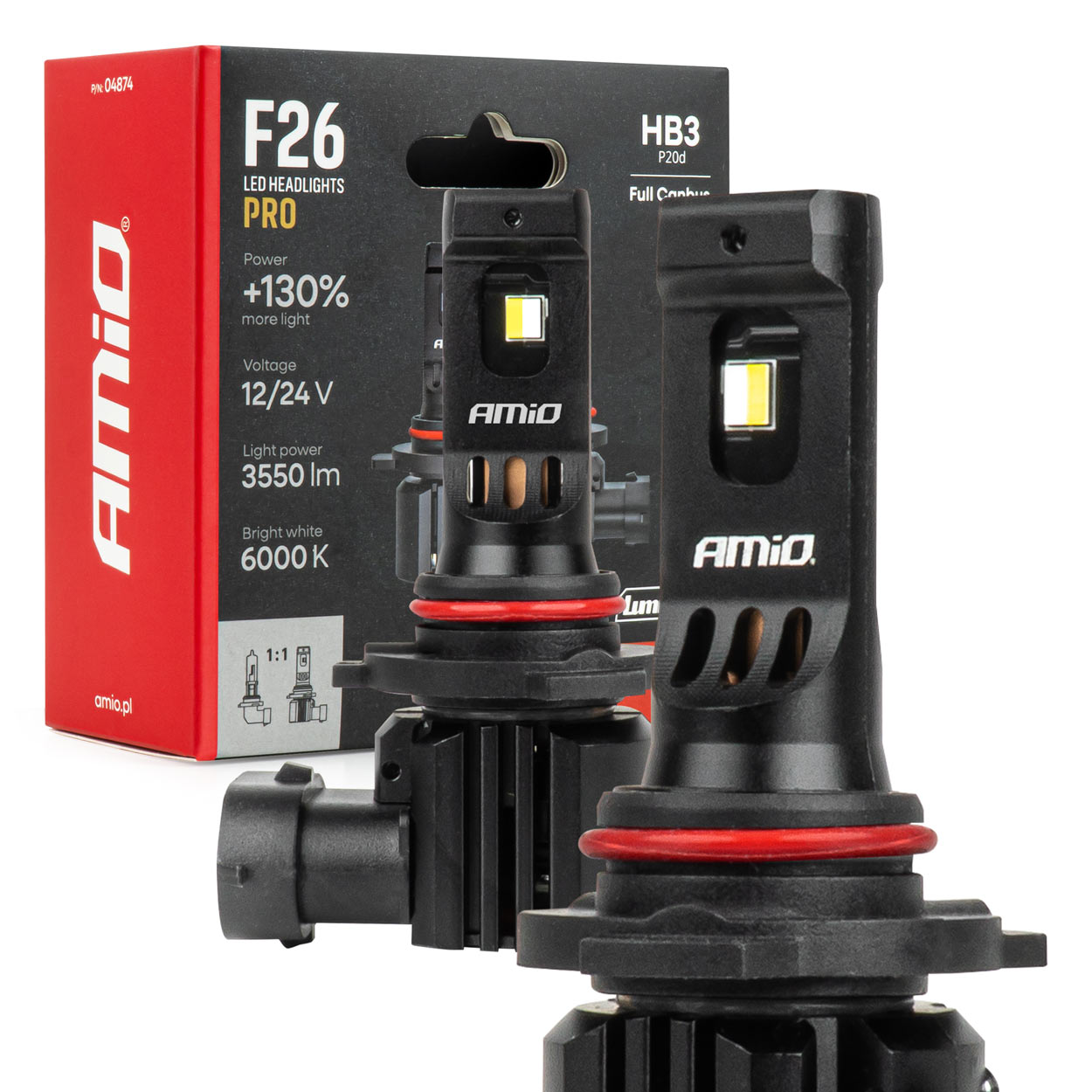 Εικόνα 1 από 7 — AMiO – Λάμπες LED F26 Pro Series HB3 12/24V 68W 2900-3550lm 6.000K Full Can-Bus Plug&Play – 2 Τεμ. (04874/AM)