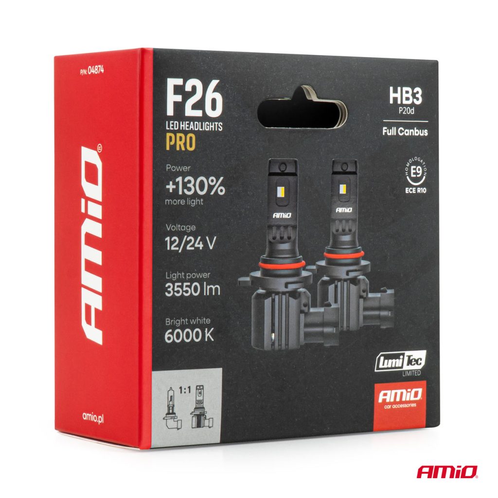 Εικόνα 7 από 7 — AMiO – Λάμπες LED F26 Pro Series HB3 12/24V 68W 2900-3550lm 6.000K Full Can-Bus Plug&Play – 2 Τεμ. (04874/AM)