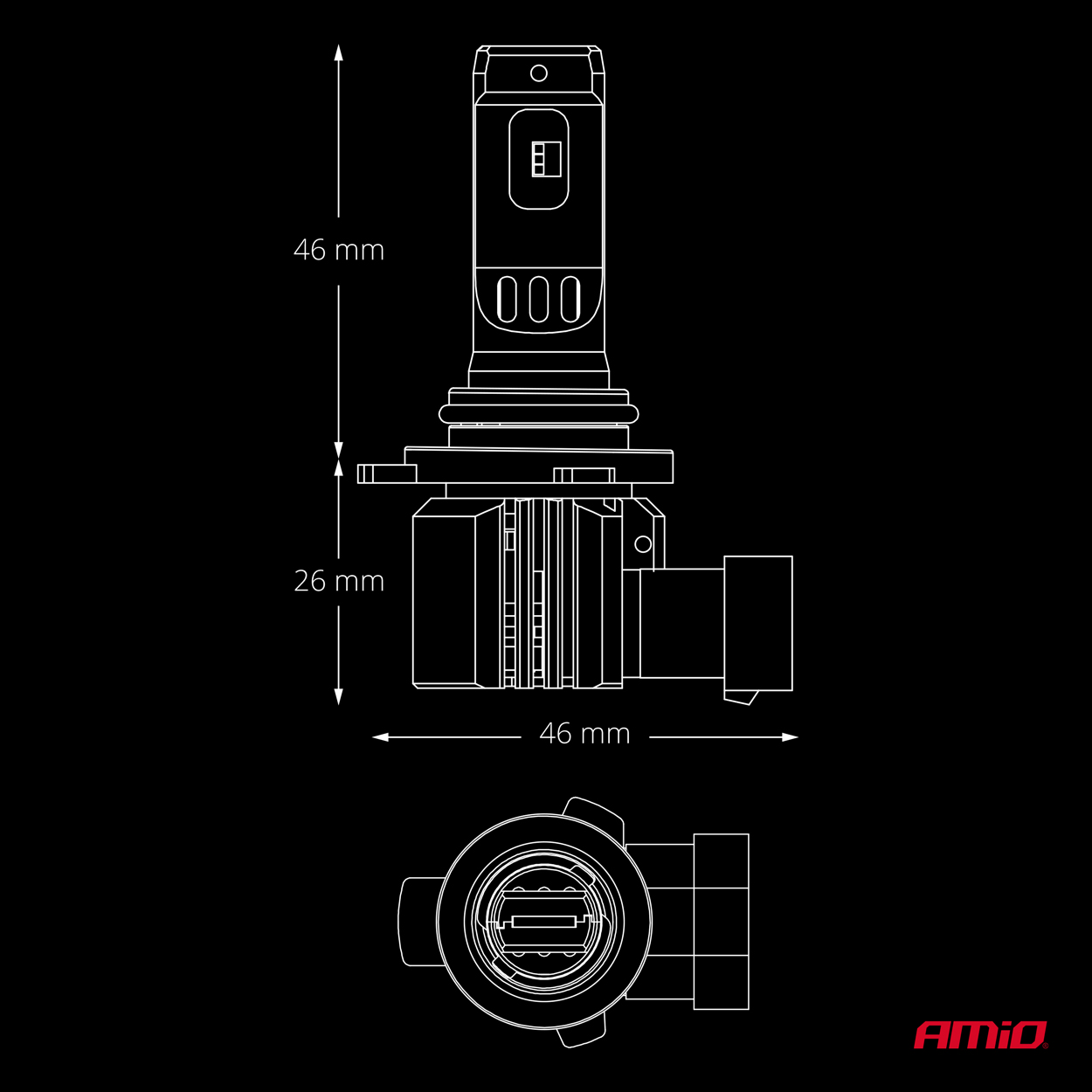 Εικόνα 5 από 7 — AMiO – Λάμπες LED F26 Pro Series HIR2 9012 12/24V 68W 2900-3550lm 6.000K Full Can-Bus Plug&Play – 2 Τεμ. (04876/AM)