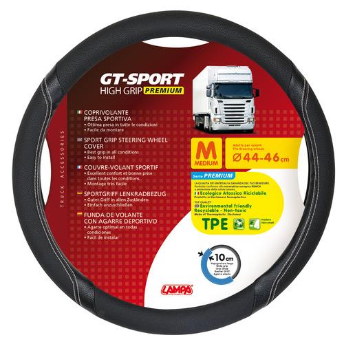 Εικόνα 1 από 1 — Κάλυμμα Τιμονιού Φορτηγού GT-SPORT Μαύρο με Ασημί Ραφή – 44/46 cm Medium