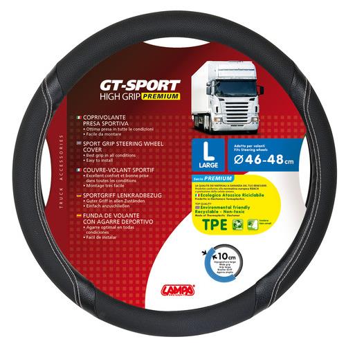 Εικόνα 1 από 1 — Κάλυμμα Τιμονιού Φορτηγού GT-SPORT Μαύρο με Ασημί Ραφή – 46/48 cm Large