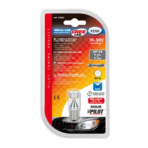 Εικόνα 3 από 4 — P21W 10-30V BA15s 750lm Μονοπολικό Κόκκινο (STOP) Διάθλασης MEGA-LED 54 CREE-LED BLISTER 1τεμ.