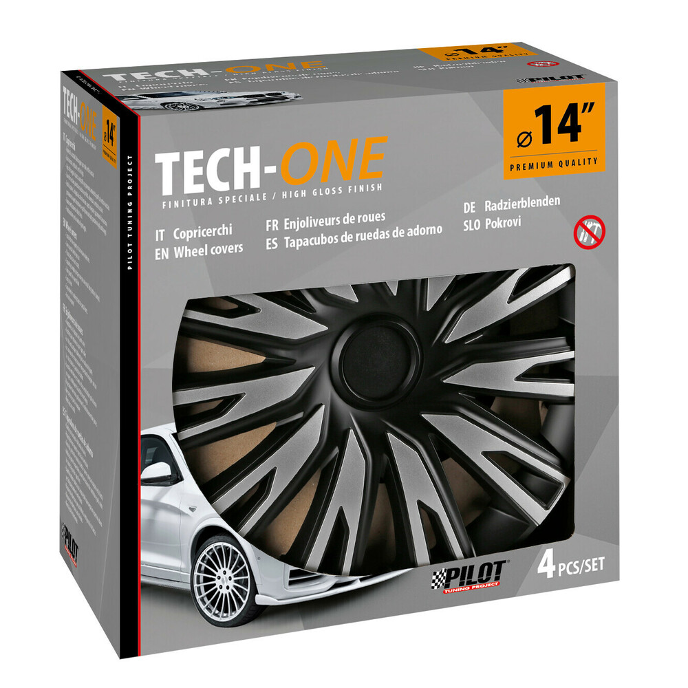 Εικόνα 3 από 3 — Lampa – Τάσια Shinku Silver/Black 14” Tech-One σε Μαύρο/Ασημί Χρώμα για Σιδερένιες Ζάντες Αυτοκινήτου από ABS – Σετ 4 Τεμ. (L3145.1)