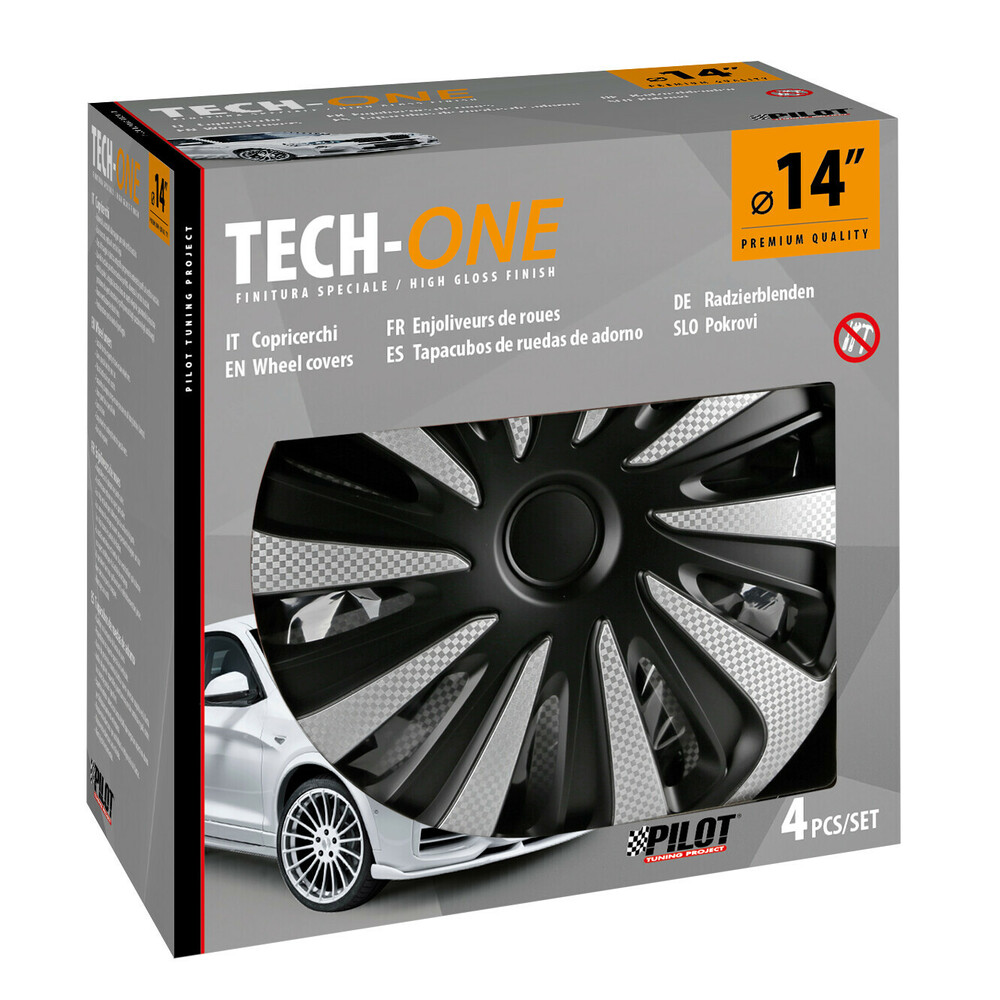 Εικόνα 2 από 2 — Lampa – Σετ Τάσια Αυτοκινήτου 14’’ Kojin Carbon TECH-ONE από υλικό ABS Ασημί / Μαύρο – 4 TEM (L3147.8)