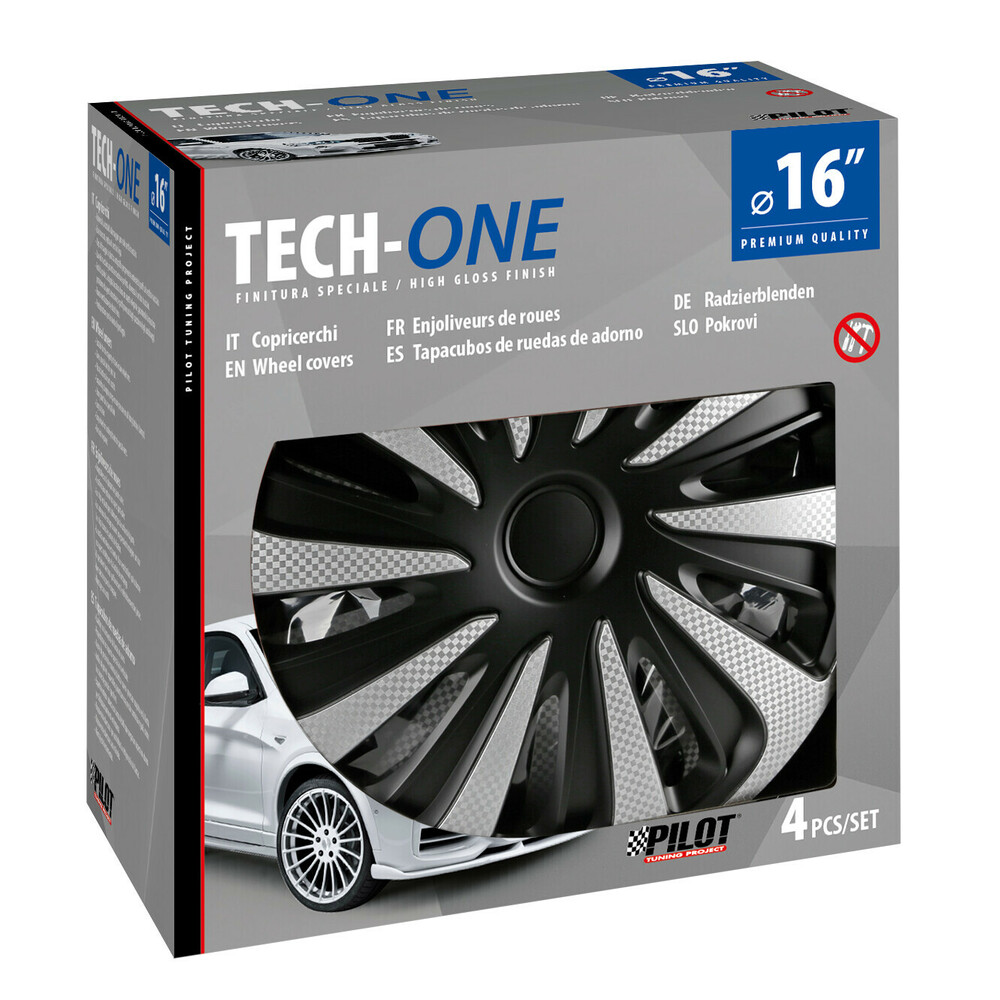 Εικόνα 2 από 2 — Lampa – Σετ Τάσια Αυτοκινήτου 16’’ Kojin Carbon TECH-ONE από υλικό ABS Ασημί / Μαύρο – 4 TEM (L3148.0)