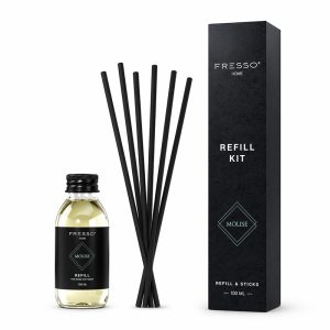 Fresso - Κιτ Αναπλήρωσης με Άρωμα Molise 100 ml Premium Home Refill Kit και 6 Μαύρα Στικ από Fiberglass για Αρωματικό Χώρου Reed Diffuser - 1 Τεμ. (390044/FRE)