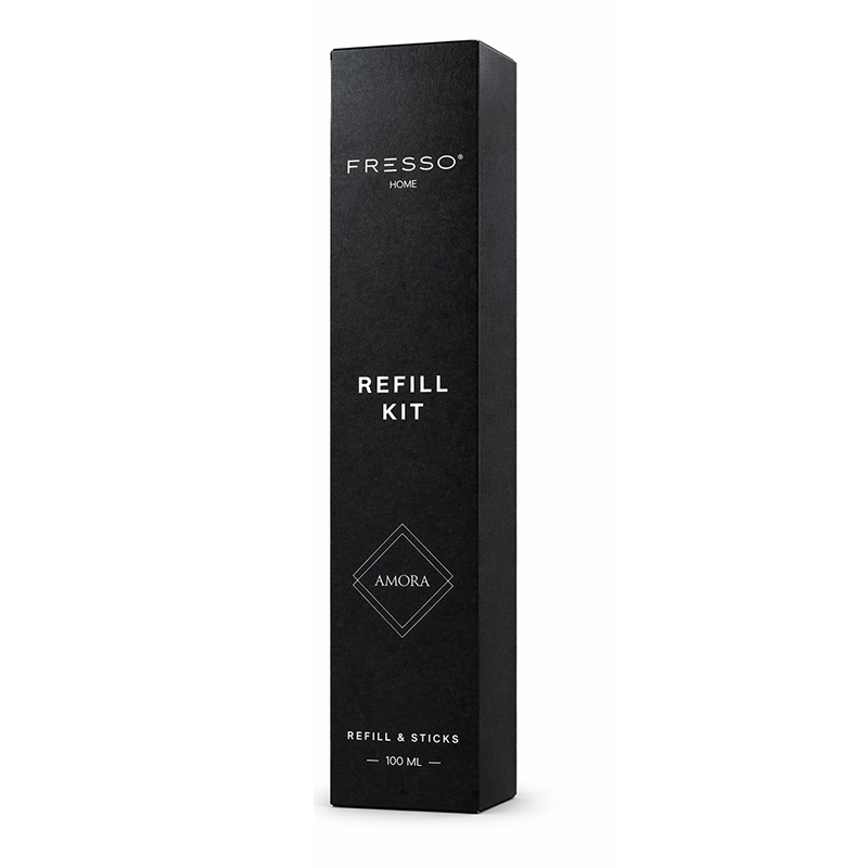 Εικόνα 2 από 4 — Fresso – Κιτ Αναπλήρωσης με Άρωμα Amora 100 ml Premium Home Refill Kit και 6 Μαύρα Στικ από Fiberglass για Αρωματικό Χώρου Reed Diffuser – 1 Τεμ. (390051/FRE)