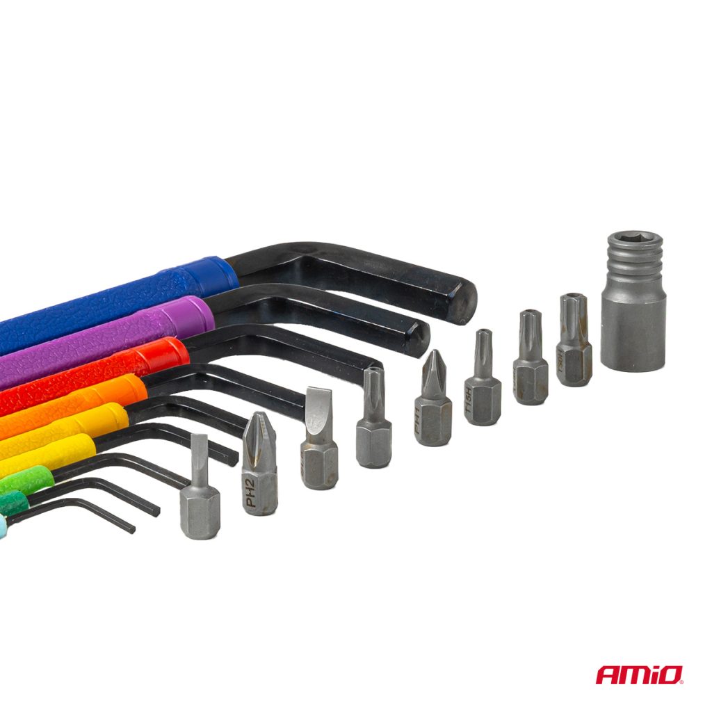 Εικόνα 4 από 7 — Amio – Κλειδιά Allen Imbus CR-V 1.5-10mm με Μύτες & Αντάπτορα Heavy Duty για Σταθερή Τοποθέτηση Εργαλείου & Καθημερινή Χρήση – Σετ 18 Τεμ. (04787/AM)