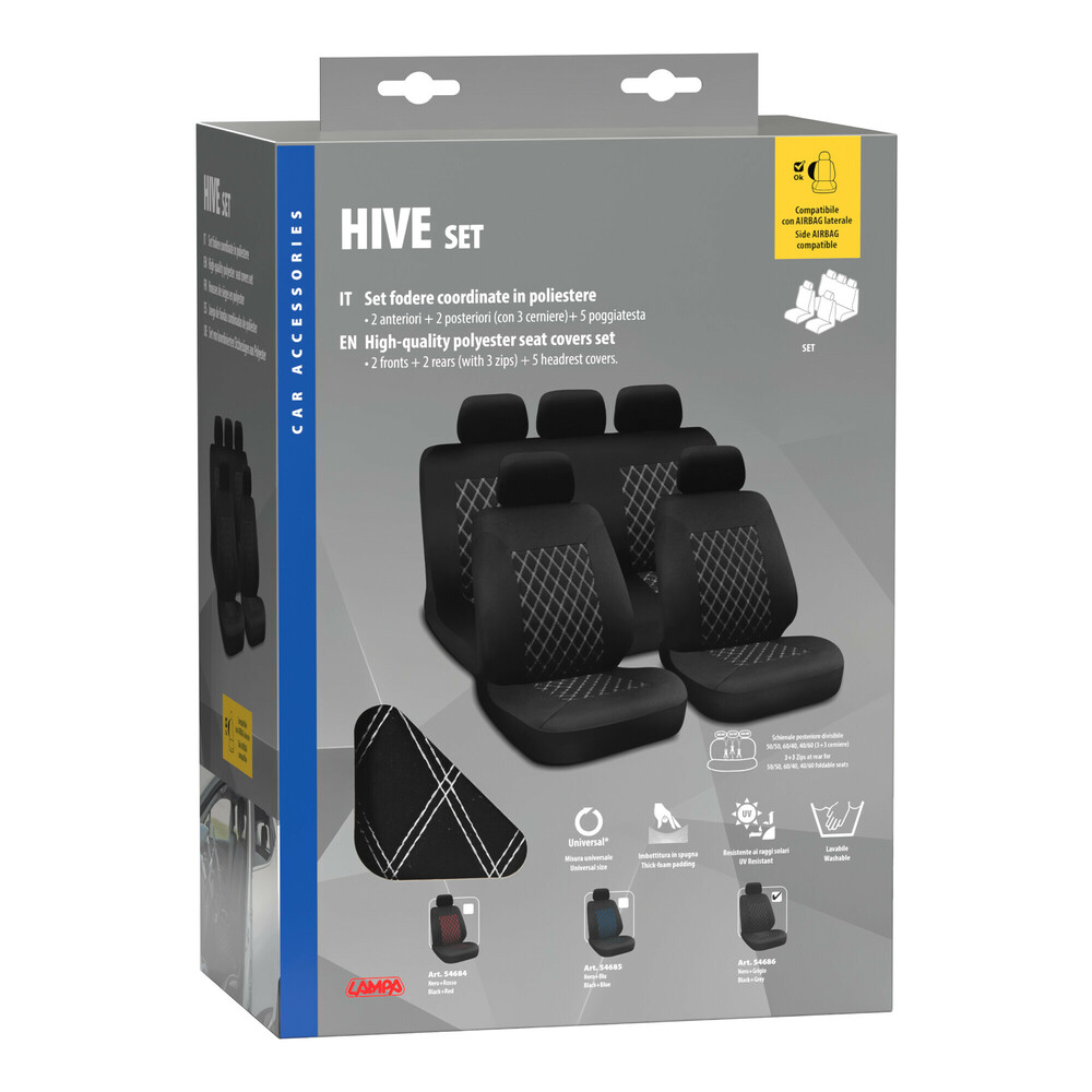 Εικόνα 2 από 2 — ΚΑΛΥΜΜΑΤΑ ΚΑΘΙΣΜΑΤΩΝ HIVE ΜΑΥΡΟ/ΓΚΡΙ ΣΕΤ
