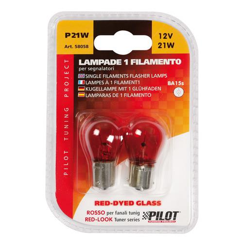 Εικόνα 2 από 4 — P21W 12V 21W BA15s ΜΟΝΟΠΟΛΙΚΟ ΚΟΚΚΙΝΟ DYED-GLASS 2ΤΕΜ. BLISTER