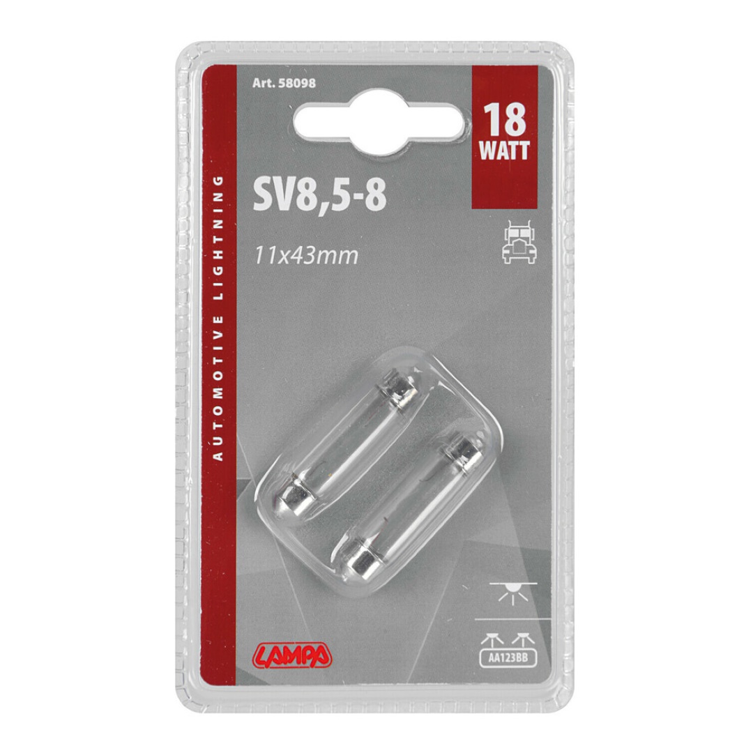 Εικόνα 4 από 4 — ΛΑΜΠΑΚΙΑ ΠΛΑΦΟΝΙΕΡΑΣ 24V 18W SV8,5-8 11x43mm STANDARD ΑΛΟΓΟΝΟΥ LAMPA – 2 ΤΕΜ.