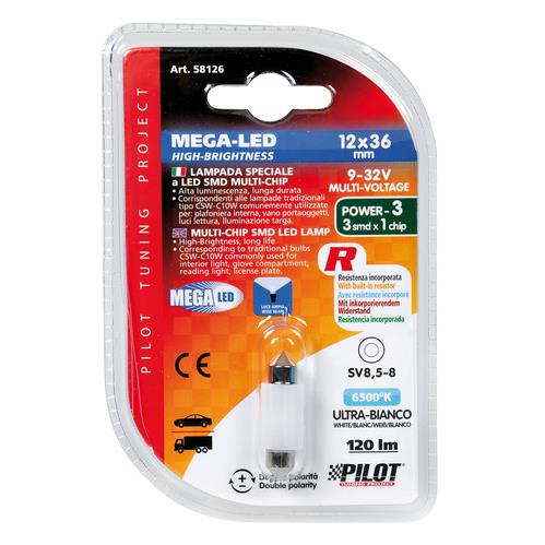 Εικόνα 5 από 5 — ΛΑΜΠΑΚΙ ΠΛΑΦΟΝΙΕΡΑΣ 9-32V 12x36mm 120lm ΛΕΥΚΟ MEGA-LED12 (ΔΙΠΛΗΣ ΠΟΛΙΚΟΤΗΤΑΣ) BLISTER 1ΤΕΜ.