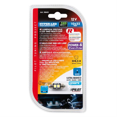Εικόνα 4 από 4 — ΛΑΜΠΑΚΙ ΠΛΑΦΟΝΙΕΡΑΣ 12V 10x31mm HYPER-LED6 ΛΕΥΚΟ 2SMDx3chips (ΔΙΠΛΗΣ ΠΟΛΙΚΟΤΗΤΑΣ- CAN-BUS) 1ΤΕΜ.