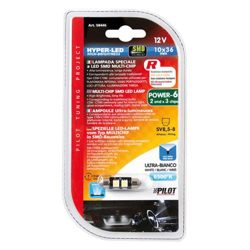 Εικόνα 3 από 3 — ΛΑΜΠΑΚΙ ΠΛΑΦΟΝΙΕΡΑΣ C5W 12V 10x36mm HYPER-LED6 ΛΕΥΚΟ 2SMDx3chips (ΔΙΠΛΗΣ ΠΟΛΙΚΟΤΗΤΑΣ- CAN-BUS) 1ΤΕΜ.