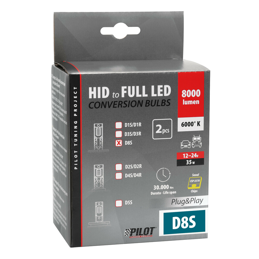 Εικόνα 3 από 3 — D8S 12/24V 35W 6.000K 8000lm LED SEOUL CSP-3570chips CAN BUS PLUG & PLAY LAMPA – 2ΤΕΜ.