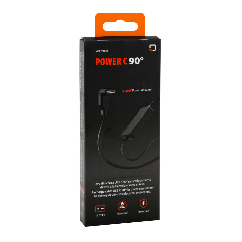 Εικόνα 7 από 7 — Καλώδιο Φόρτισης Κινητού Power C 90° 12/24V 30W της σειράς Optiline με USB Type C Power Delivery, Καλώδιο 180 cm, Βύσμα SAE και Ακροδέκτες, Ασφάλεια, Αδιαβροχοποίηση IPX6, συμβατό με Βάσεις Στήριξης, Θήκες ή Αντάπτορες Κινητού Optiline
