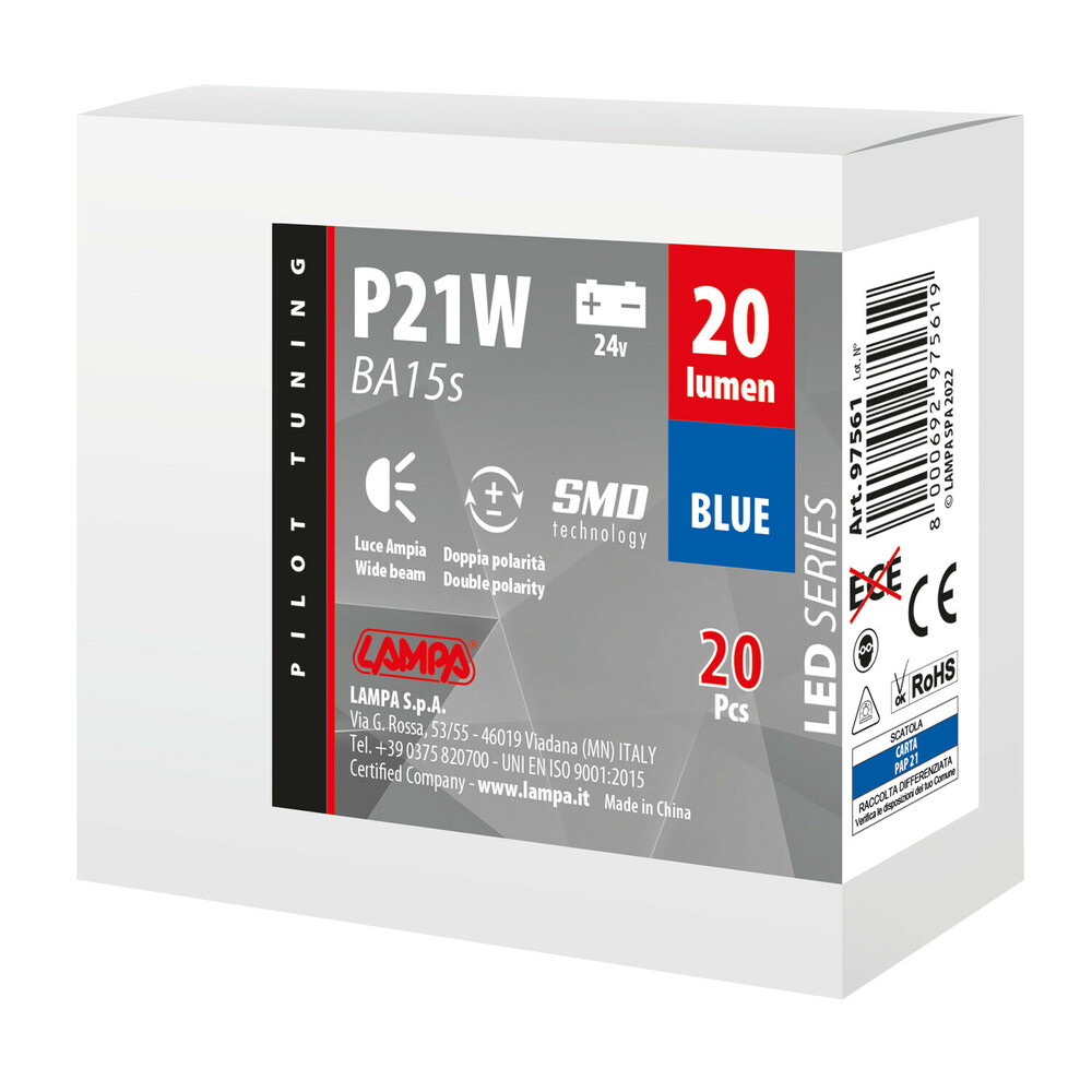 Εικόνα 3 από 3 — P21W BA15s 24V 4SMDx1CHIP LED 20lm ΜΠΛΕ ΚΟΥΤΙ LAMPA – 20 ΤΕΜ.
