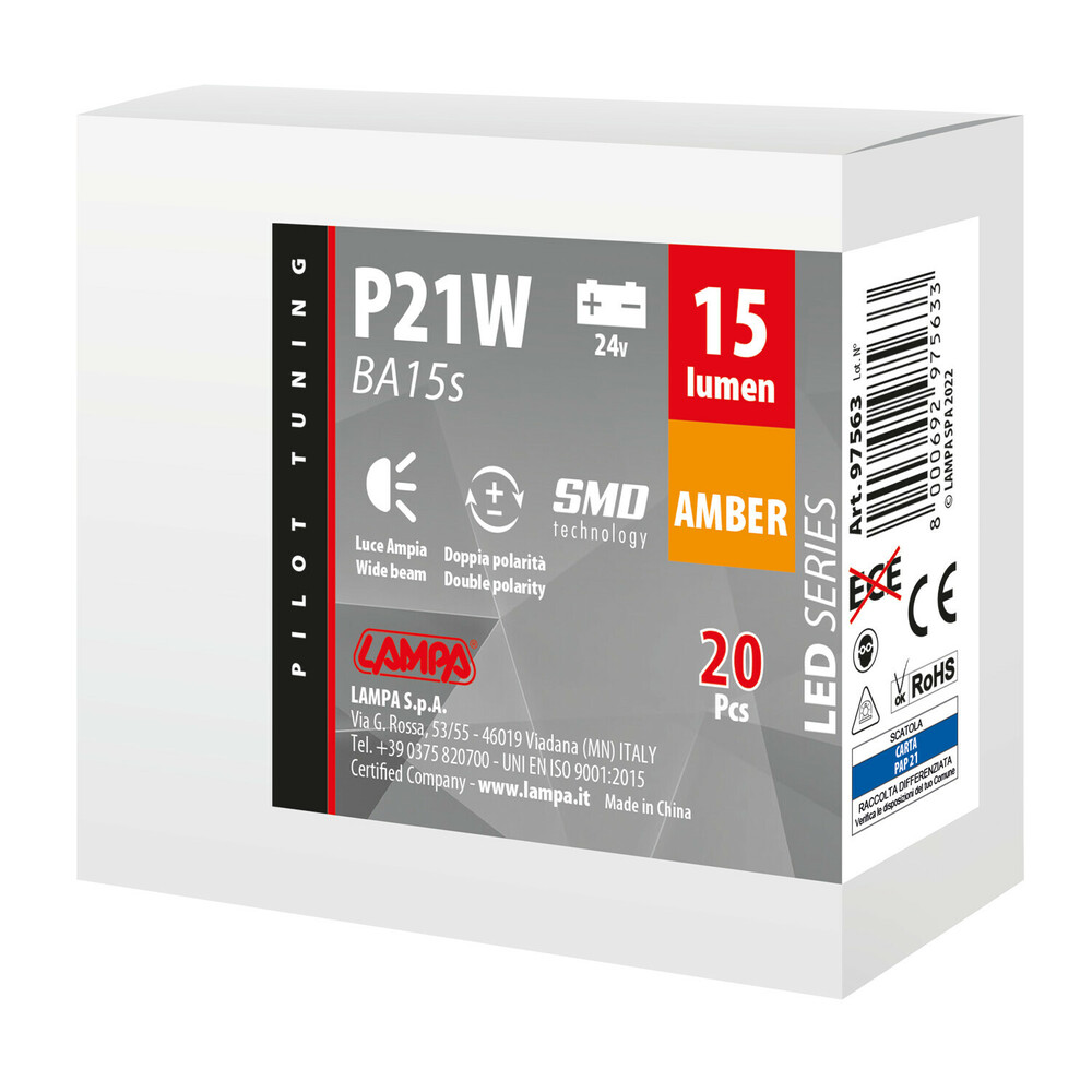 Εικόνα 3 από 3 — P21W BA15s 24V 4SMDx1CHIP LED 15lm ΠΟΡΤΟΚΑΛΙ ΚΟΥΤΙ LAMPA – 20 ΤΕΜ.