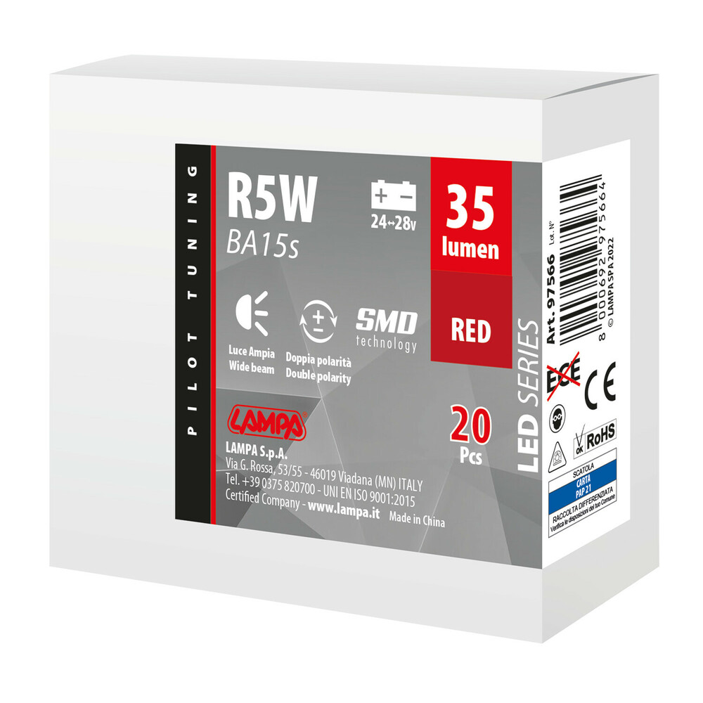 Εικόνα 3 από 3 — R5W BA15s 24/28V 6SMDX1CHIP LED 35lm ΚΟΚΚΙΝΟ ΚΟΥΤΙ LAMPA – 20 ΤΕΜ.