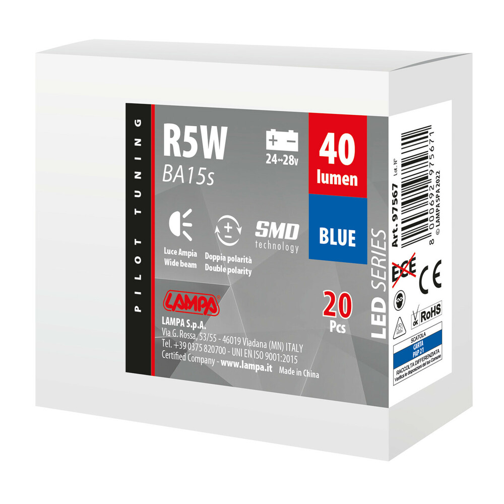 Εικόνα 3 από 3 — R5W BA15s 24/28V 6SMDX1CHIP LED 40lm ΜΠΛΕ ΚΟΥΤΙ LAMPA – 20 ΤΕΜ.