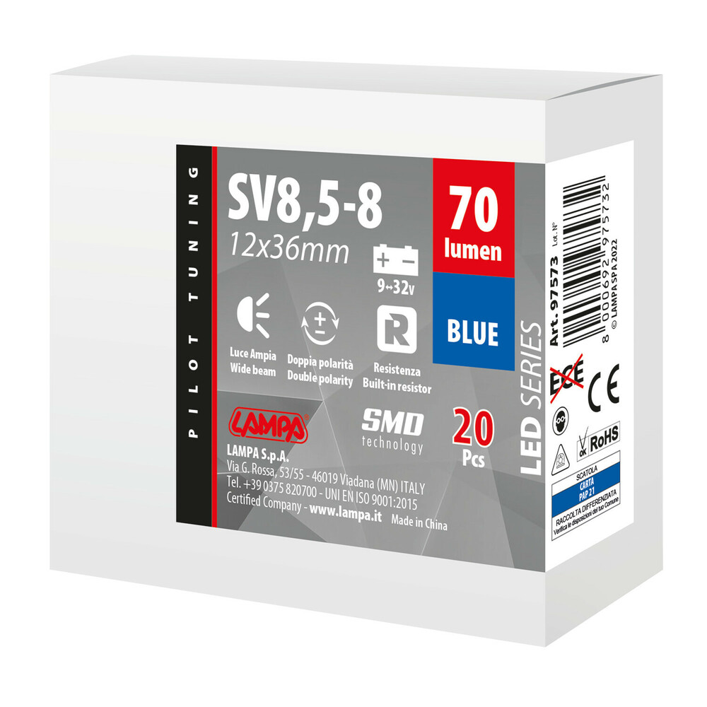 Εικόνα 4 από 4 — ΛΑΜΠΑΚΙ ΠΛΑΦΟΝΙΕΡΑΣ 9>32V SV28,5-8 2SMDx1CHIP LED 70lm CAN-BUS 12x36mm ΜΠΛΕ  ΚΟΥΤΙ LAMPA – 20 ΤΕΜ.