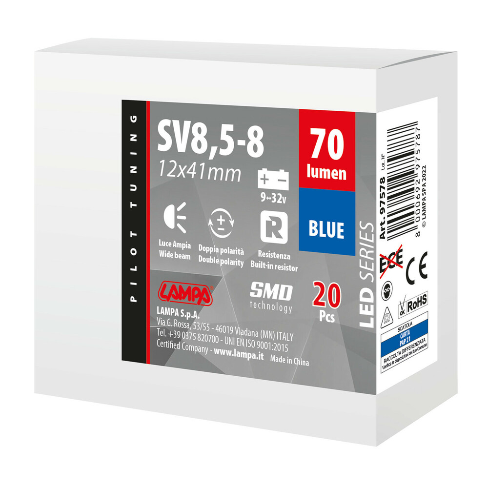 Εικόνα 4 από 4 — ΛΑΜΠΑΚΙΑ ΠΛΑΦΟΝΙΕΡΑΣ 9>32V SV28,5-8 2SMDx1CHIP LED 70lm CAN-BUS 12x41mm ΜΠΛΕ ΚΟΥΤΙ LAMPA – 20 ΤΕΜ.