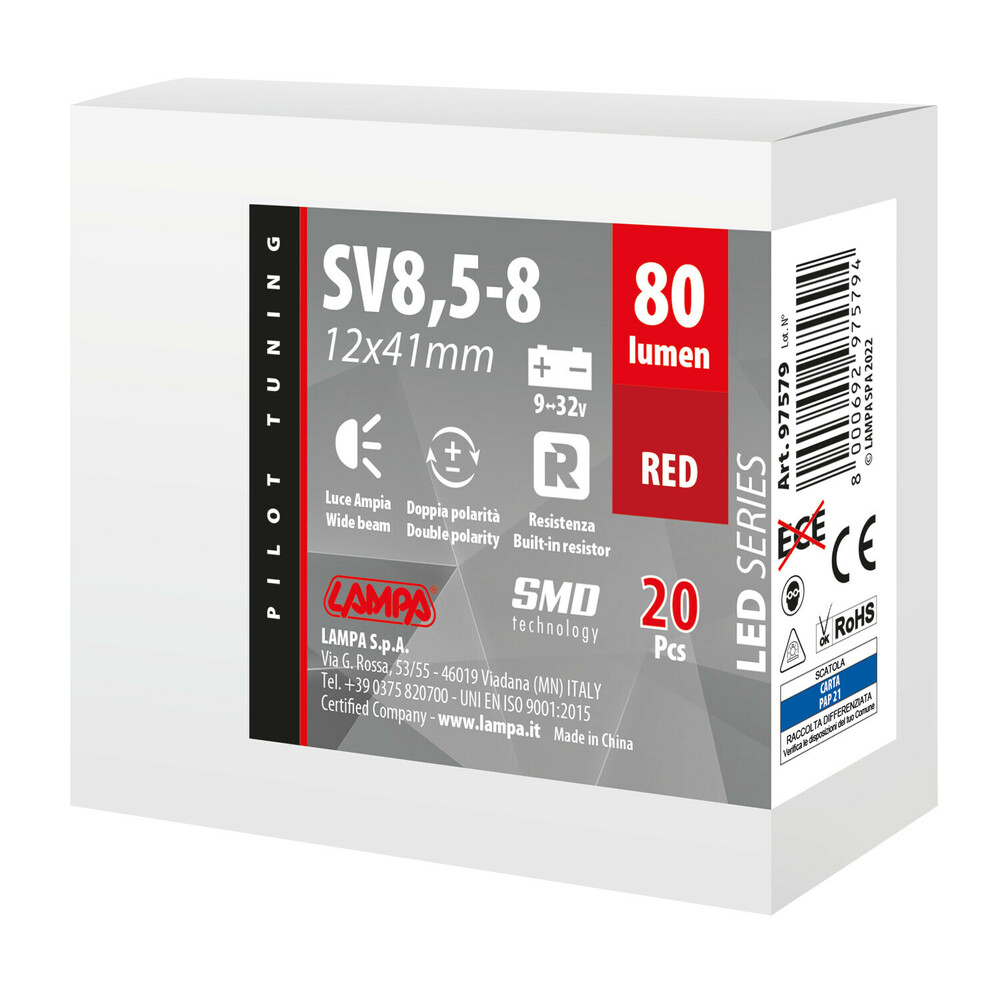 Εικόνα 4 από 4 — ΛΑΜΠΑΚΙΑ ΠΛΑΦΟΝΙΕΡΑΣ 9>32V SV28,5-8 2SMDx1CHIP LED 80lm CAN-BUS 12x41mm ΚΟΚΚΙΝΟ ΚΟΥΤΙ LAMPA – 20 ΤΕΜ.