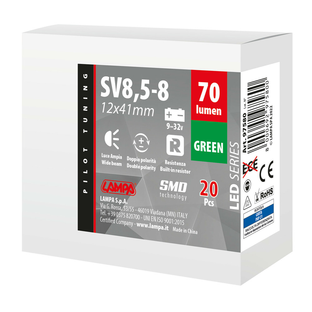 Εικόνα 4 από 4 — ΛΑΜΠΑΚΙΑ ΠΛΑΦΟΝΙΕΡΑΣ 9>32V SV28,5-8 2SMDx1CHIP LED 70lm CAN-BUS 12x41mm ΠΡΑΣΙΝΟ ΚΟΥΤΙ LAMPA – 20 ΤΕΜ.