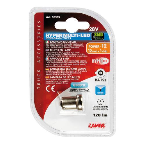 Εικόνα 3 από 4 — R5W 24/28V BA15s HYPER-LED12 120lm ΛΕΥΚΟ ΔΙΑΘΛΑΣΗΣ 1SMDx3chips (ΜΟΝΟΠΟΛΙΚΟ-ΦΟΥΝΤΟΥΚΙ) BLISTER 1ΤΕΜ.